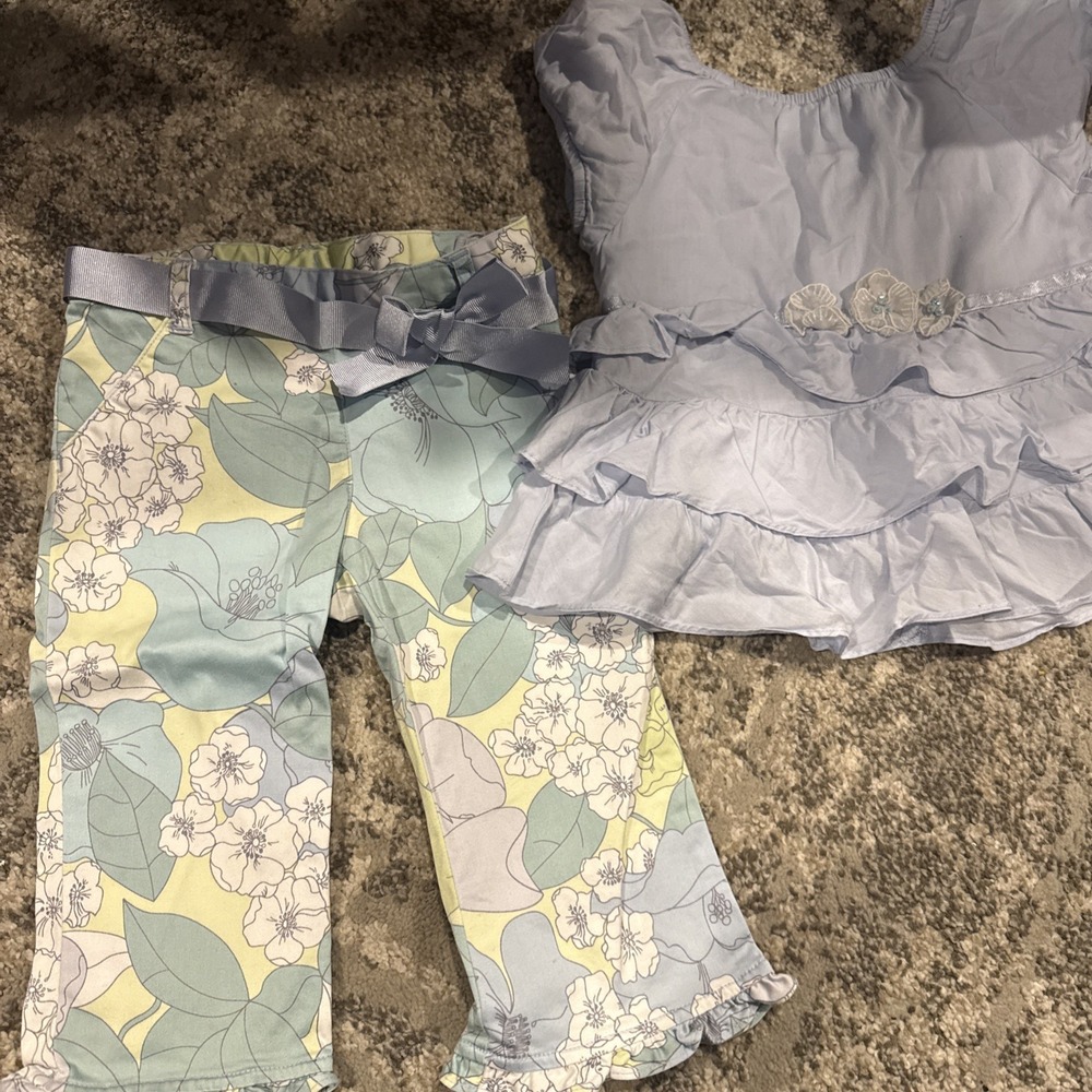 Vintage Gymboree Petit Four Set Floral Pants, Tiered Blouse Easter 4 6